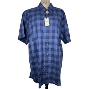 ROWM Men's Short Sleeve Shirt - Blue Check Cotton Button-Down - NWT Size XLT